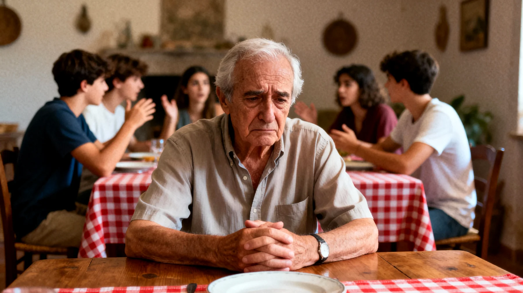 Il nonno si trova in difficoltà nel rapporto con i nipoti giovani adulti a causa di tensioni e interferenze da parte della famiglia allargata, con opinioni contrastanti su scelte di vita, carriera o valori che creano divisioni e incomprensioni nel legame nonno-nipoti"