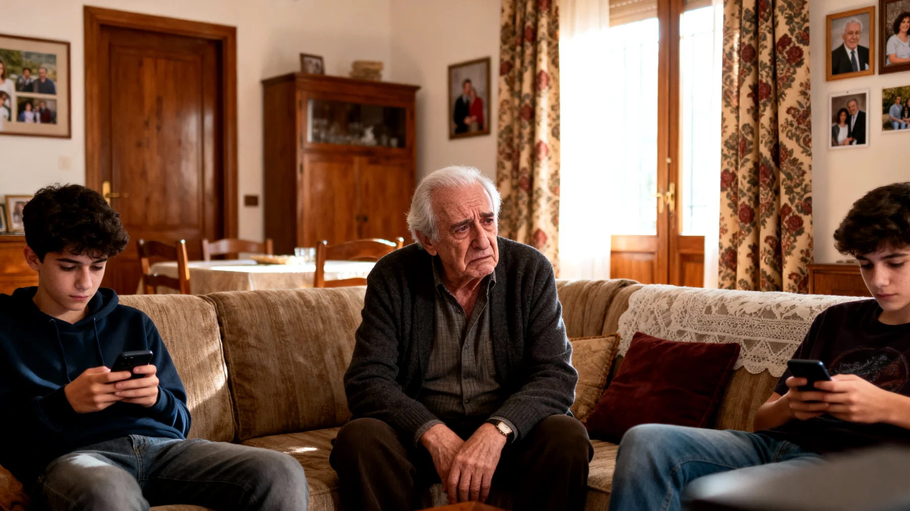 Il nonno si trova in difficoltà perché i nipoti adolescenti non vogliono partecipare alle attività quotidiane che propone, mostrano disinteresse e scarsa collaborazione quando sono insieme, preferendo restare isolati o sui loro dispositivi piuttosto che aiutarlo o condividere momenti come preparare il pranzo, sistemare casa o fare commissioni"